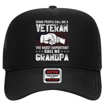 I'm A Dad Grandpa And Veteran Funny Retro For Papa High Crown Mesh Back Trucker Hat