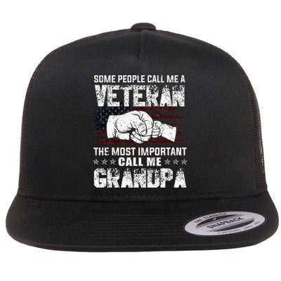 I'm A Dad Grandpa And Veteran Funny Retro For Papa Flat Bill Trucker Hat