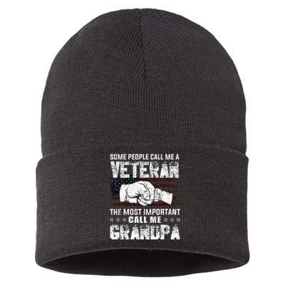 I'm A Dad Grandpa And Veteran Funny Retro For Papa Sustainable Knit Beanie