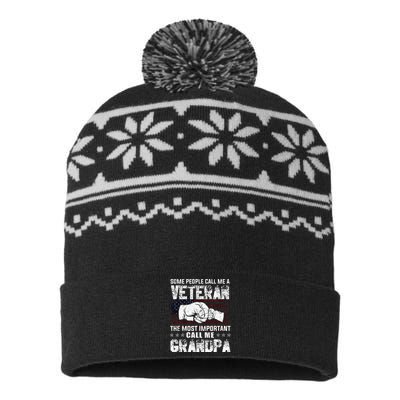 I'm A Dad Grandpa And Veteran Funny Retro For Papa USA-Made Snowflake Beanie