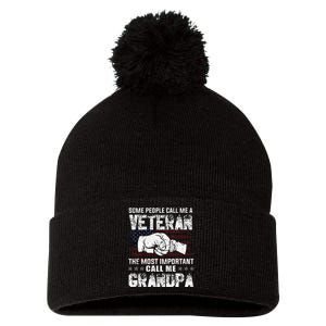 I'm A Dad Grandpa And Veteran Funny Retro For Papa Pom Pom 12in Knit Beanie