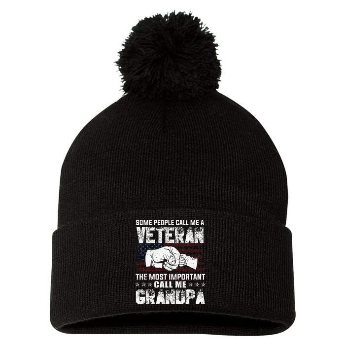 I'm A Dad Grandpa And Veteran Funny Retro For Papa Pom Pom 12in Knit Beanie