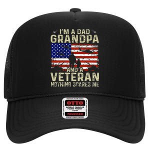 IM A Dad Grandpa And Veteran Fathers Day High Crown Mesh Back Trucker Hat