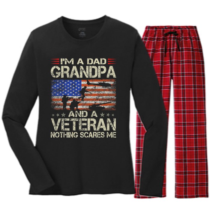 IM A Dad Grandpa And Veteran Fathers Day Papa Grandpa Gifts Women's Long Sleeve Flannel Pajama Set 