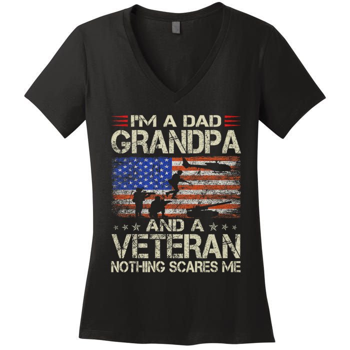 IM A Dad Grandpa And Veteran Fathers Day Papa Grandpa Gifts Women's V-Neck T-Shirt