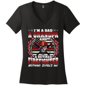 I'm A Dad Grandpa And A Retired Firefighter Grandfather Gift Women's V-Neck T-Shirt