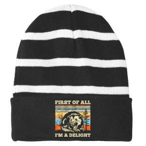 Im A Delight Sarcastic Angry Opossum Possum Striped Beanie with Solid Band