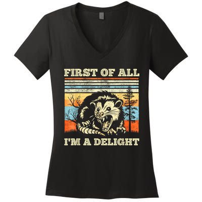 Im A Delight Sarcastic Angry Opossum Possum Women's V-Neck T-Shirt