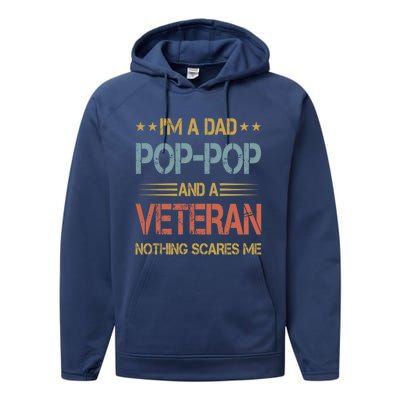 IM A Dad Poppop And Veteran Fathers Day Papa Grandpa Funny Gift Performance Fleece Hoodie