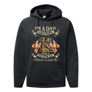 IM A Dad Grandpa And Veteran Funny Retro Papa Grandpa Performance Fleece Hoodie