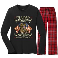 IM A Dad Grandpa And Veteran Funny Retro Papa Grandpa Women's Long Sleeve Flannel Pajama Set 