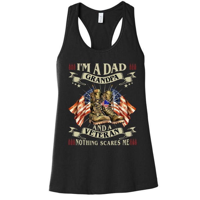 IM A Dad Grandpa And Veteran Funny Retro Papa Grandpa Women's Racerback Tank