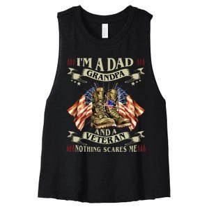 IM A Dad Grandpa And Veteran Funny Retro Papa Grandpa Women's Racerback Cropped Tank