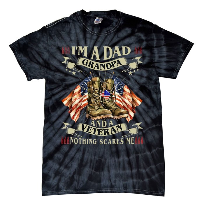 IM A Dad Grandpa And Veteran Funny Retro Papa Grandpa Tie-Dye T-Shirt