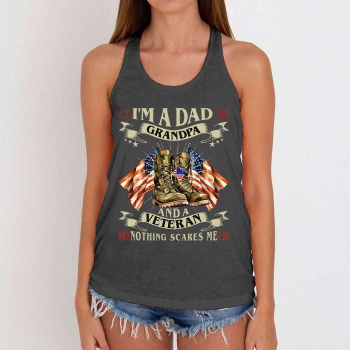 IM A Dad Grandpa And Veteran Funny Retro Papa Grandpa Women's Knotted Racerback Tank