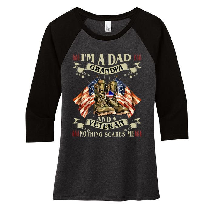 IM A Dad Grandpa And Veteran Funny Retro Papa Grandpa Women's Tri-Blend 3/4-Sleeve Raglan Shirt