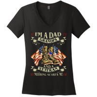 IM A Dad Grandpa And Veteran Funny Retro Papa Grandpa Women's V-Neck T-Shirt