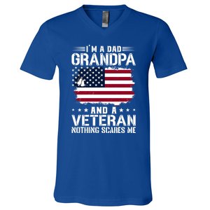 IM A Dad Grandpa And A Veteran Nothing Scares Me V-Neck T-Shirt