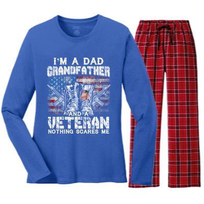 Im A Dad Grandfather Veteran Nothing Scares Me Proud Gift Women's Long Sleeve Flannel Pajama Set 