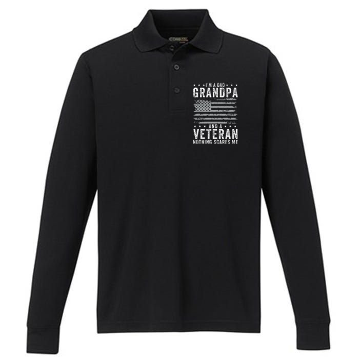 IM A Dad Grandpa And Veteran Fathers Day Performance Long Sleeve Polo