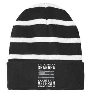 IM A Dad Grandpa And Veteran Fathers Day Striped Beanie with Solid Band