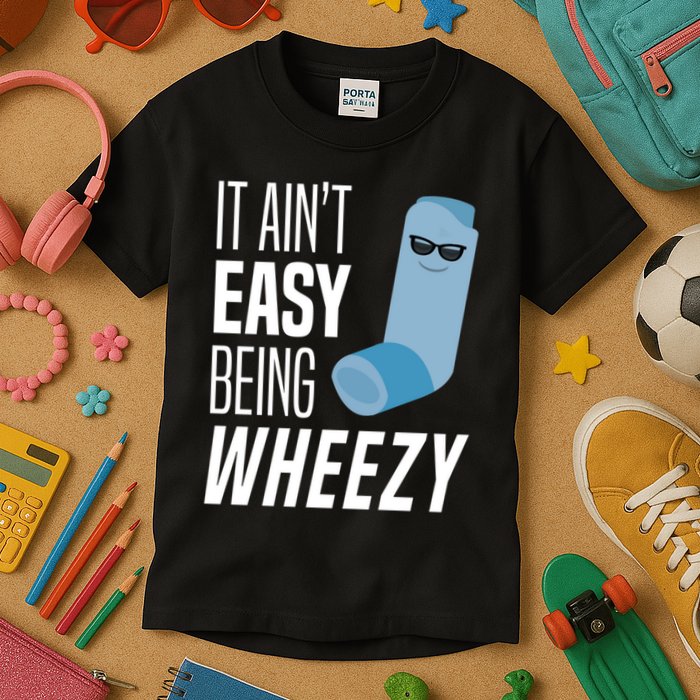 It AinT Easy Being Wheezy Funny Asthma Inhaler Joke Kids T-Shirt