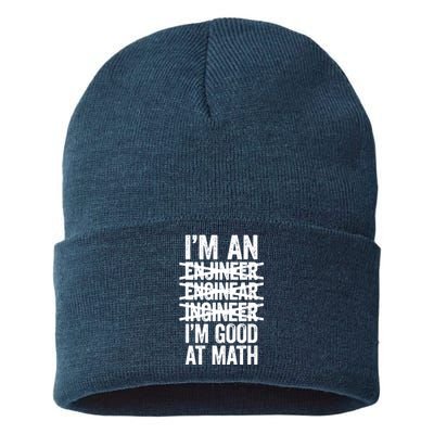 Im An Engineer Im Good At Math Misspelled Engineer Sustainable Knit Beanie