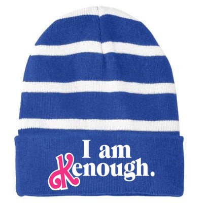 I Am Kenough Funny I Am Kenough Striped Beanie with Solid Band