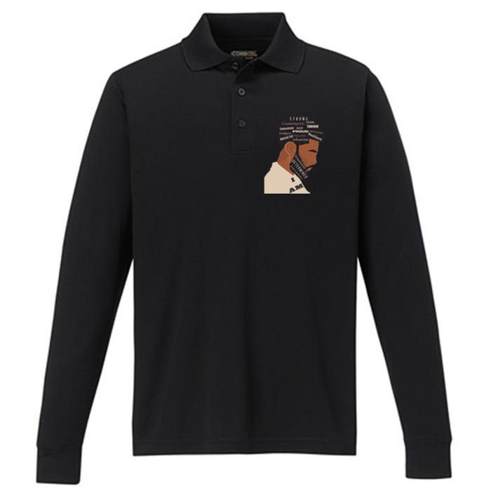 I Am Empowering Black Man Performance Long Sleeve Polo