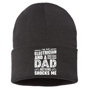 IM An Electrician And A Dad Nothing Shocks Me Funny Gift For Fathers Sustainable Knit Beanie