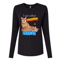 I Am Either Yapping Napping Cute Cat Womens Cotton Relaxed Long Sleeve T-Shirt