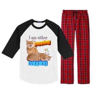 I Am Either Yapping Napping Cute Cat Raglan Sleeve Pajama Set