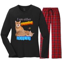 I Am Either Yapping Napping Cute Cat Women's Long Sleeve Flannel Pajama Set 