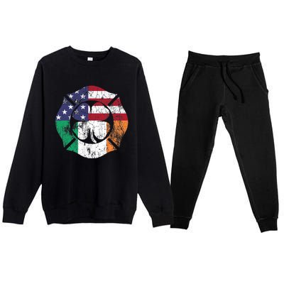 Irish American Flag Ireland Flag ST PATRICKS DAY Firefighter Premium Crewneck Sweatsuit Set