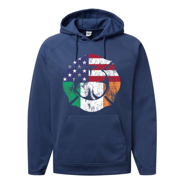 Irish American Flag Ireland Flag ST PATRICKS DAY Firefighter Performance Fleece Hoodie