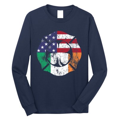 Irish American Flag Ireland Flag ST PATRICKS DAY Firefighter Long Sleeve Shirt