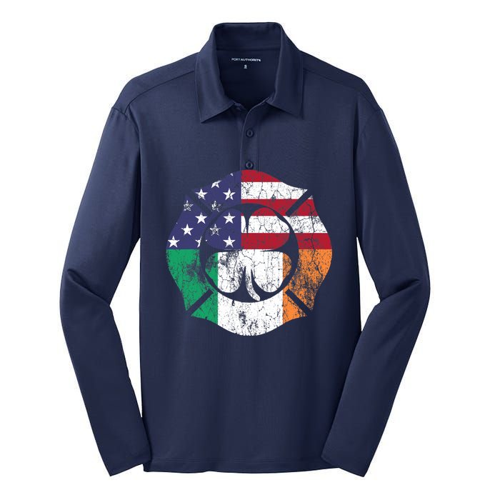 Irish American Flag Ireland Flag ST PATRICKS DAY Firefighter Silk Touch Performance Long Sleeve Polo