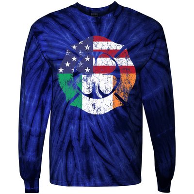 Irish American Flag Ireland Flag ST PATRICKS DAY Firefighter Tie-Dye Long Sleeve Shirt