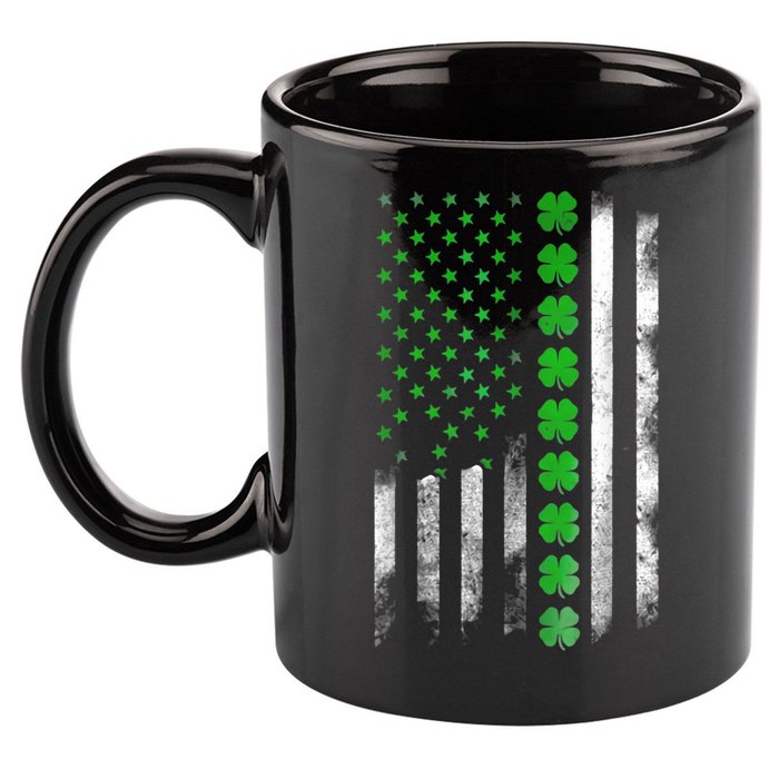 Irish American Flag Shamrock Clover Happy St Patrick's Day 11oz C Handle Ceramic Mug