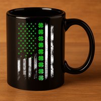 Irish American Flag Shamrock Clover Happy St Patrick's Day 11oz C Handle Ceramic Mug