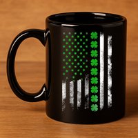 Irish American Flag Shamrock Clover Happy St Patrick's Day 11oz C Handle Ceramic Mug