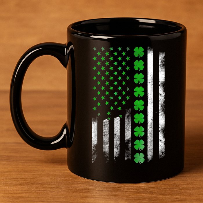 Irish American Flag Shamrock Clover Happy St Patrick's Day 11oz C Handle Ceramic Mug