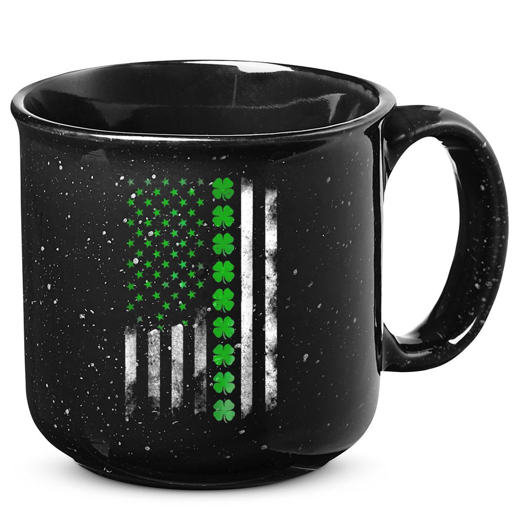 Irish American Flag Shamrock Clover Happy St Patrick's Day 15oz Campfire Ceramic Mug