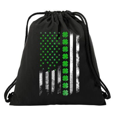 Irish American Flag Shamrock Clover Happy St Patrick's Day Drawstring Bag