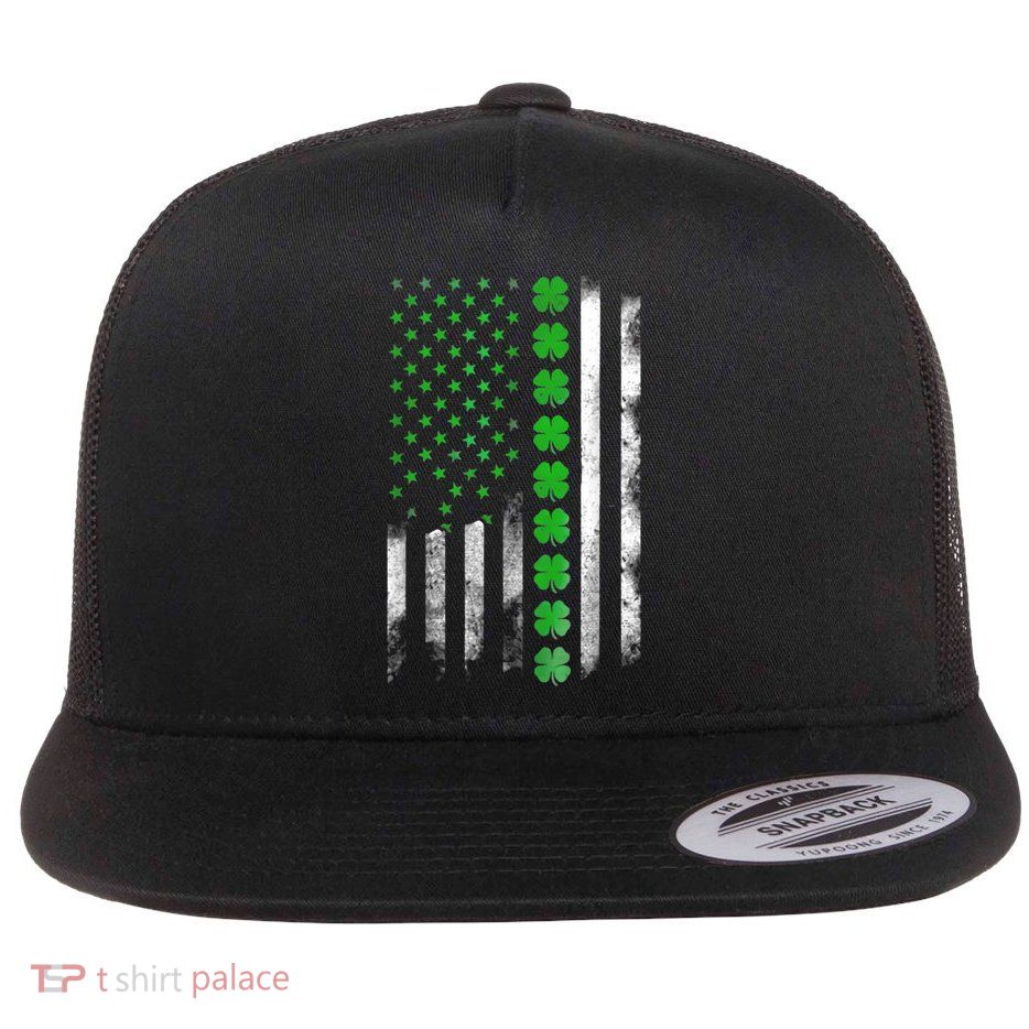 Irish American Flag Shamrock Clover Happy St Patrick's Day Flatbill Hat