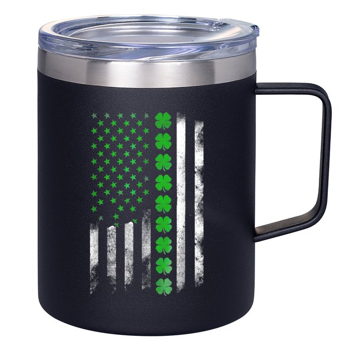 Irish American Flag Shamrock Clover Happy St Patrick's Day 12oz Stainless Steel Coffee Mug