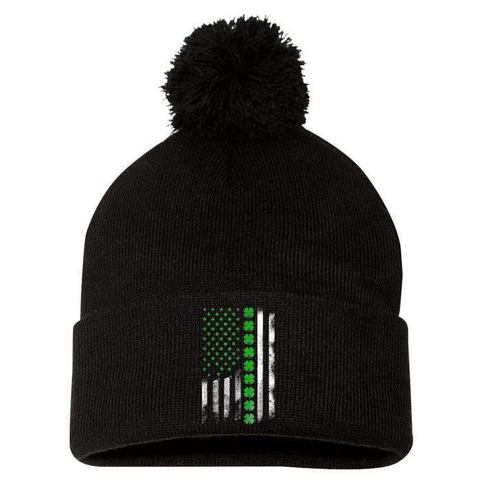 Irish American Flag Shamrock Clover Happy St Patrick's Day Pom Pom 12in Knit Beanie