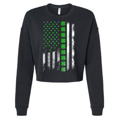 Irish American Flag Shamrock Clover Happy St Patrick's Day Cropped Pullover Crew