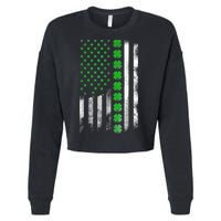 Irish American Flag Shamrock Clover Happy St Patrick's Day Cropped Pullover Crew