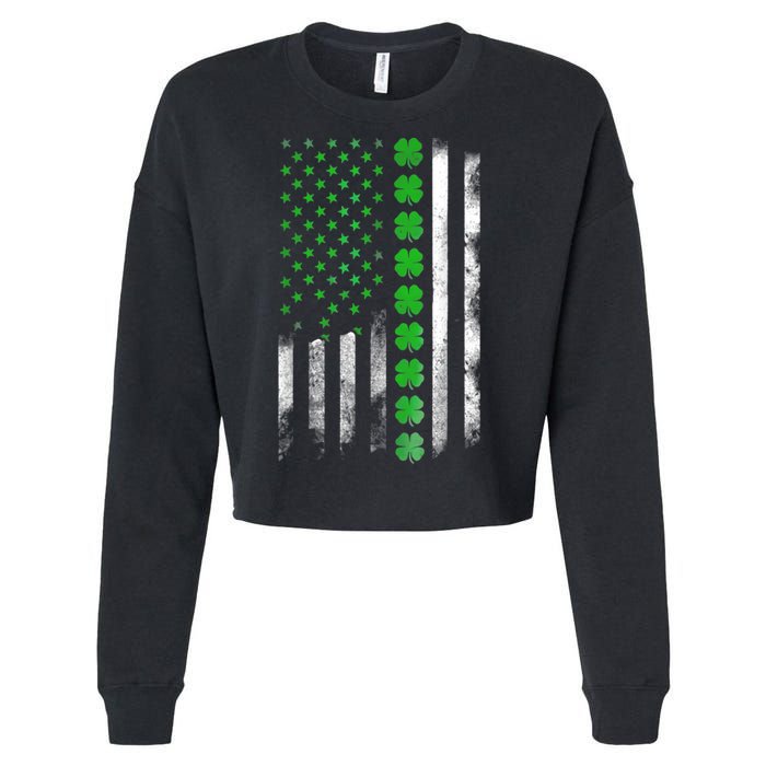 Irish American Flag Shamrock Clover Happy St Patrick's Day Cropped Pullover Crew